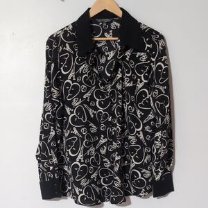 Vintage Catherine Malandrino Paris Button Up Black and White Women's Top